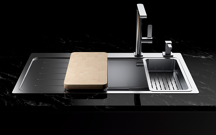 High-spout-kitchen-tap-over-stainless-steel-sink High spout kitchen tap with stainless steel sink