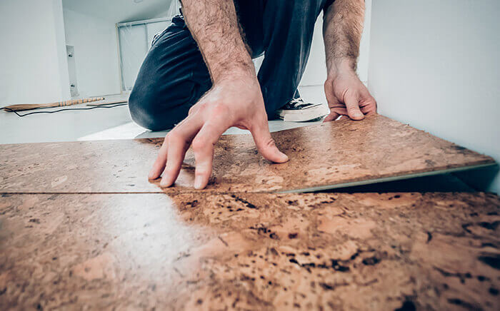 Kitchen design with cork floor and walls