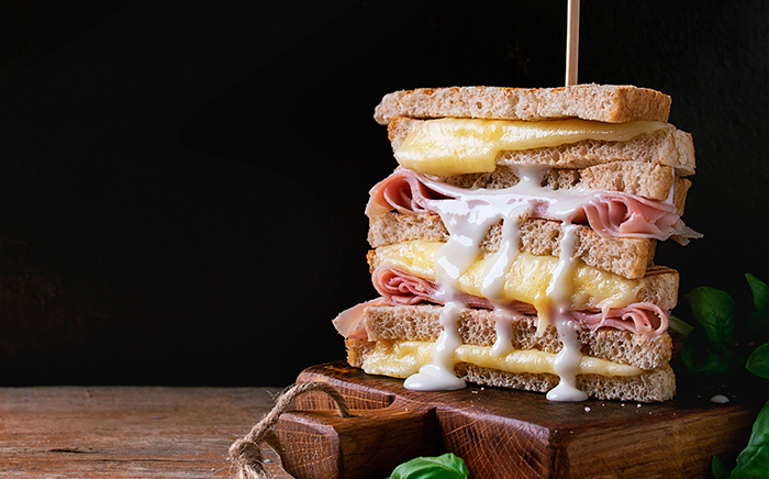 sandwich con jamón y queso fundido