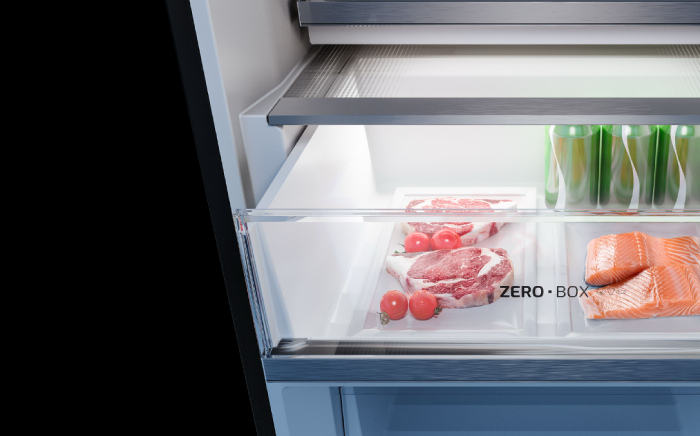 Cajón ZeroBox de Teka para aprovechar el espacio de la nevera y mejorar la conservación de alimentos frescos como carnes y pescados