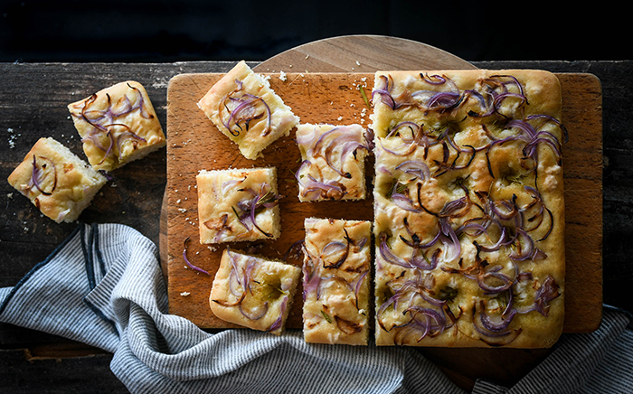 Red onion focaccia