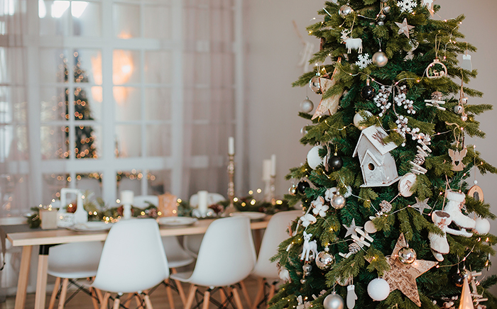 Christmas tree and table set up