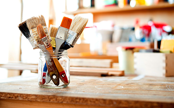 Brushes on a handicraft working surface