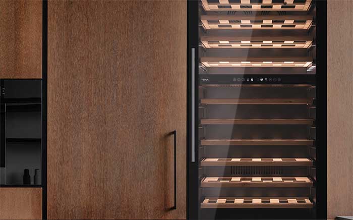 Wine cooler in a wooden kitchen