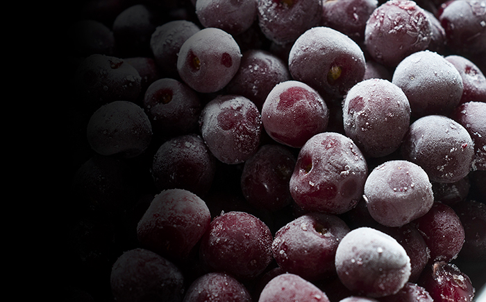 A bunch of frozen blueberries