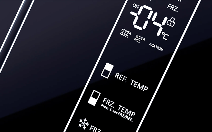 Close-up of a digital temperature display on a Teka fridge