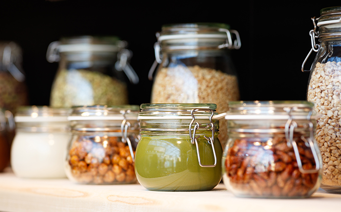 Jars with food stored in a larder