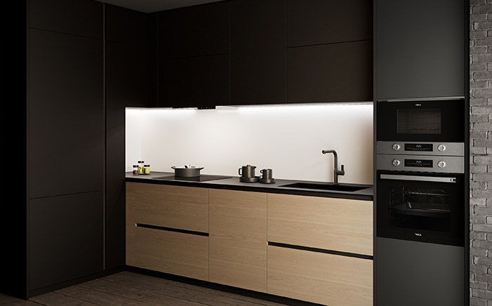 Modern kitchen in light colours with NEO series home appliances by Teka