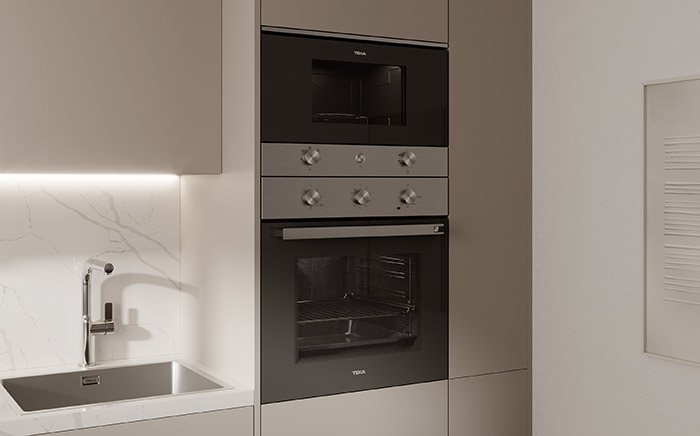 Built-in microwave and oven from the NEO series by Teka in a white kitchen