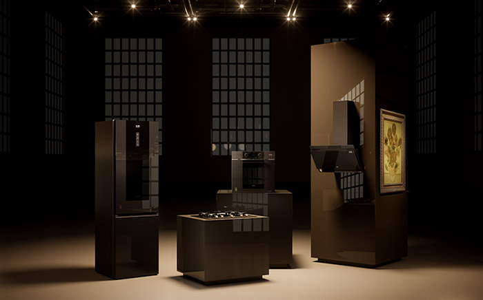 Van Gogh Museum Edition black kitchen ambient with all the special edition home appliances
